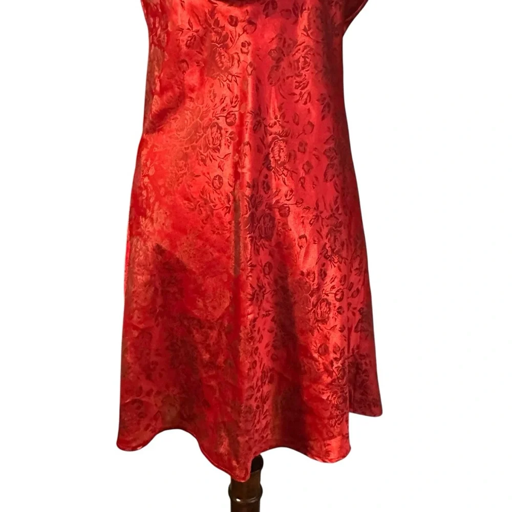 Vintage 90s Y2K Sostanza Slip Dress Red‎ Black Floral  Velvet Straps Chemise L - Picture 7 of 9